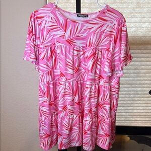 HEIMISH USA Vibrant Pink Leaf Pattern Blouse